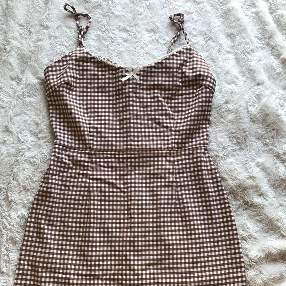Cute brown gingham mini dress